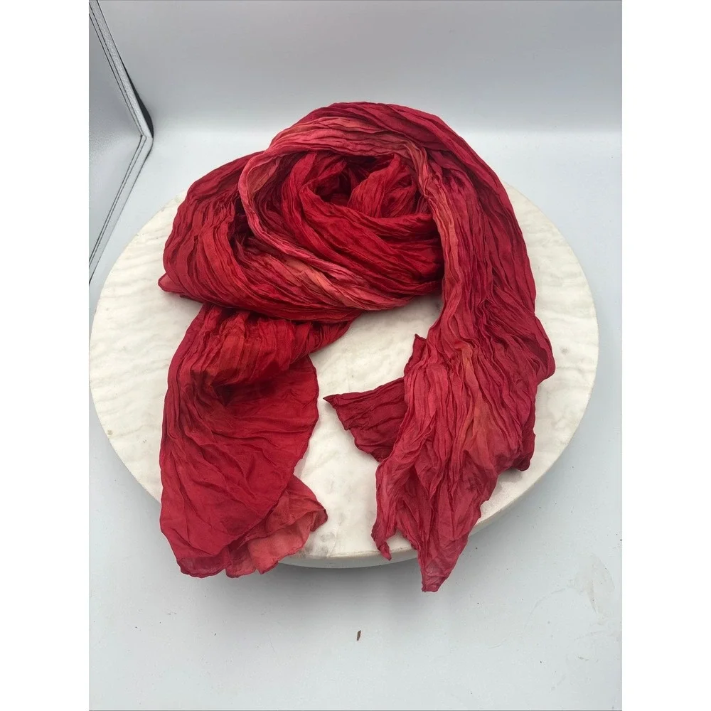 Ombre‎ Solid Crinkle Silk Scarf Lot of 6 Womens Black Blue Red Cream